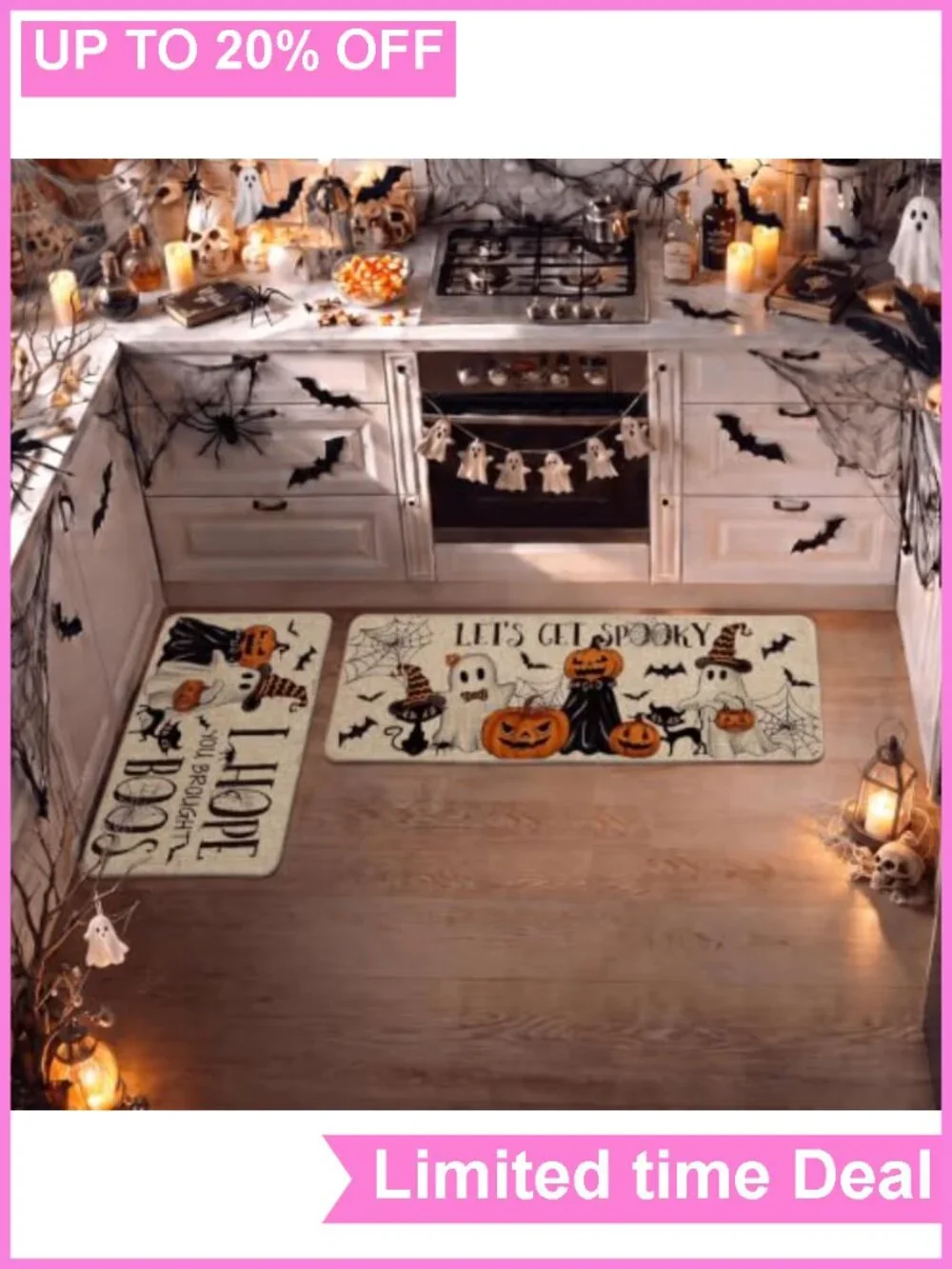 Halloween Spider Web Kitchen Mats Set of 2 Non-Slip Rubber Polyester Felt
